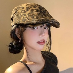美式复古辣妹豹纹前进帽女秋y2k抖音热卖贝雷帽百搭显脸小众帽子