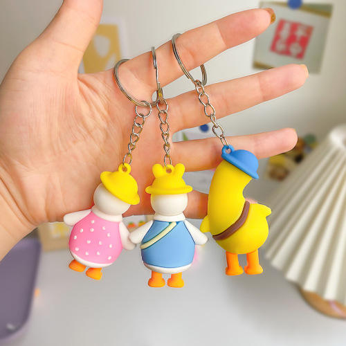 Japanese and Korean funny backpack tilted duck key chain cartoon couple yellow duck doll pendant bag pendant key chain