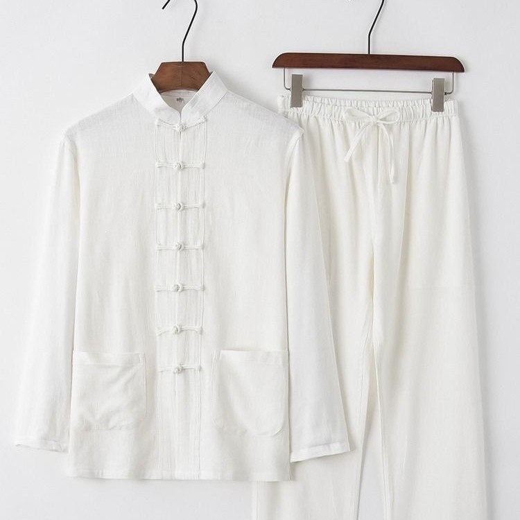 Men's Cotton Linen Tang Suit Long Sleeved Style Retro Hanfu Loose Fit Tai Chi Top Zen Trendy Clothing_viptrois.com