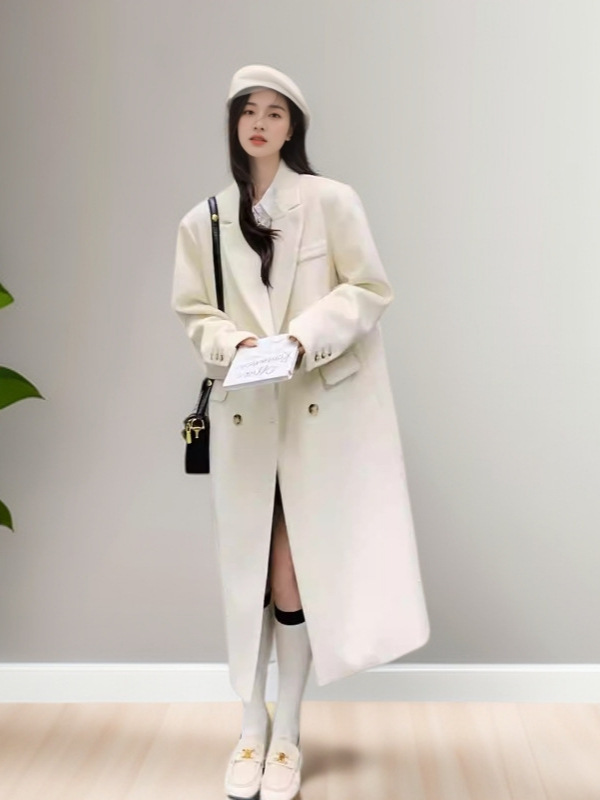 韩系西装领女长款大衣女双面羊绒羊毛呢外套秋冬修身塑形高端韩版|undefined