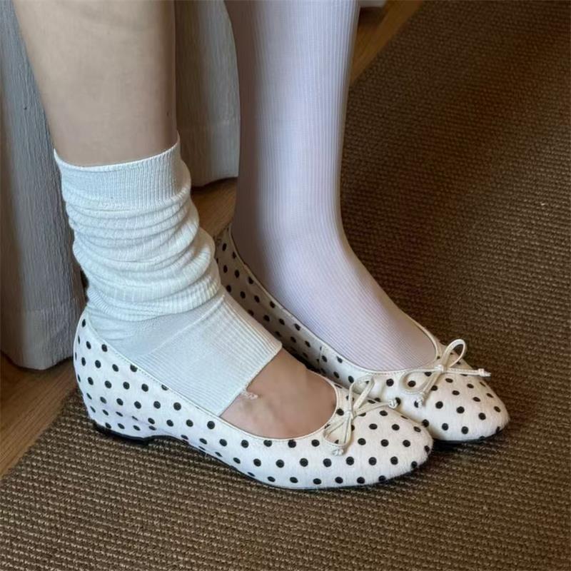 Redonda cabeza retro arco francés superficial altura zapatos de mujer zapatos de ballet de punto de onda universal