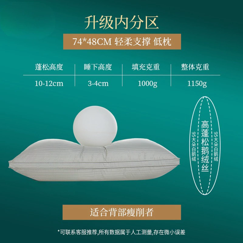 Genuine rectangular five -star hotel pillow core 95 white goose velvet citrus cervical vertebra single pure cotton pillow down pillow
