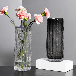 Large Vase Glacier Design Sense Glass Vase Light Luxury Advanced Sense Ornaments Living Room Water-nourishing Rich Bamboo Vase