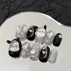 【625】帕恰狗可愛童趣爆閃甜酷短款玫瑰極光鑽純手工穿戴甲甲片