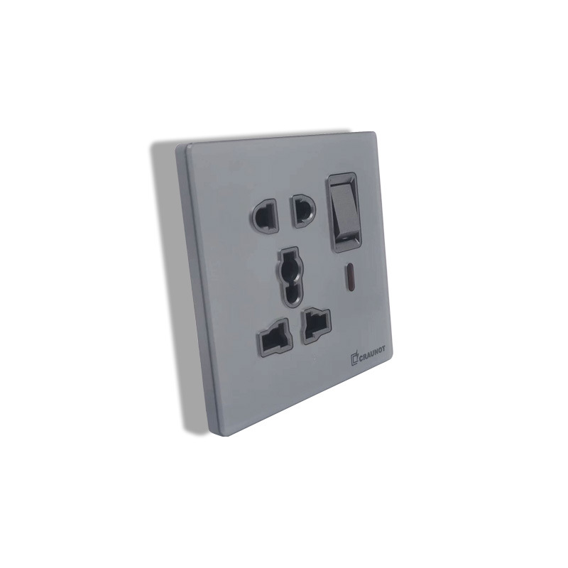 厂家直销批发欧标英标厨房卧室灰色镜面多功能5孔墙壁开关插座