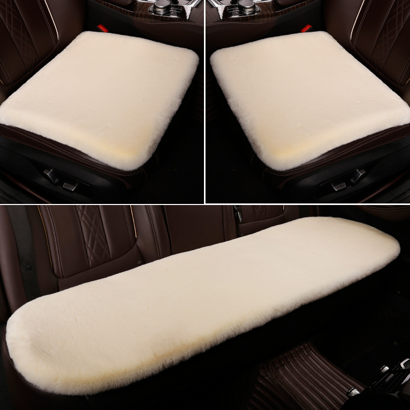 Winter car seat cushion set, imitation rabbit fur, thick short plush, three-piece set, no backrest, warm car seat pad for winter