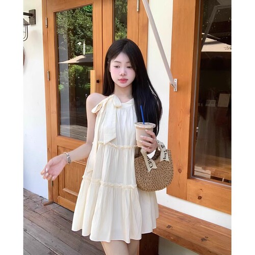 Original Version: Short-sleeveless strapless V-neck dress for children, summer beach vacation fairy sand