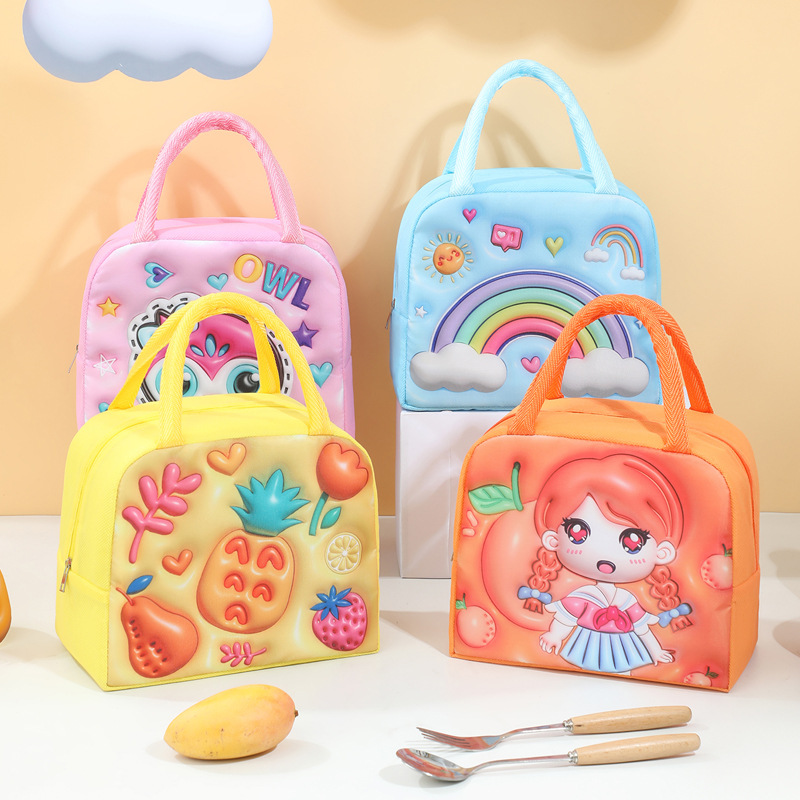 Bolsa de almuerzo visual inflada de dibujos animados, bolsas de almuerzo portátiles para niños y estudiantes, bolsas de almuerzo de almuerzo de aislamiento, bolsas de picnic, bolsas de almuerzo de viaje