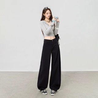 26新塘牛仔裤女装秋冬爆款黑色高端弯刀裤休闲裤小个子高腰阔腿裤