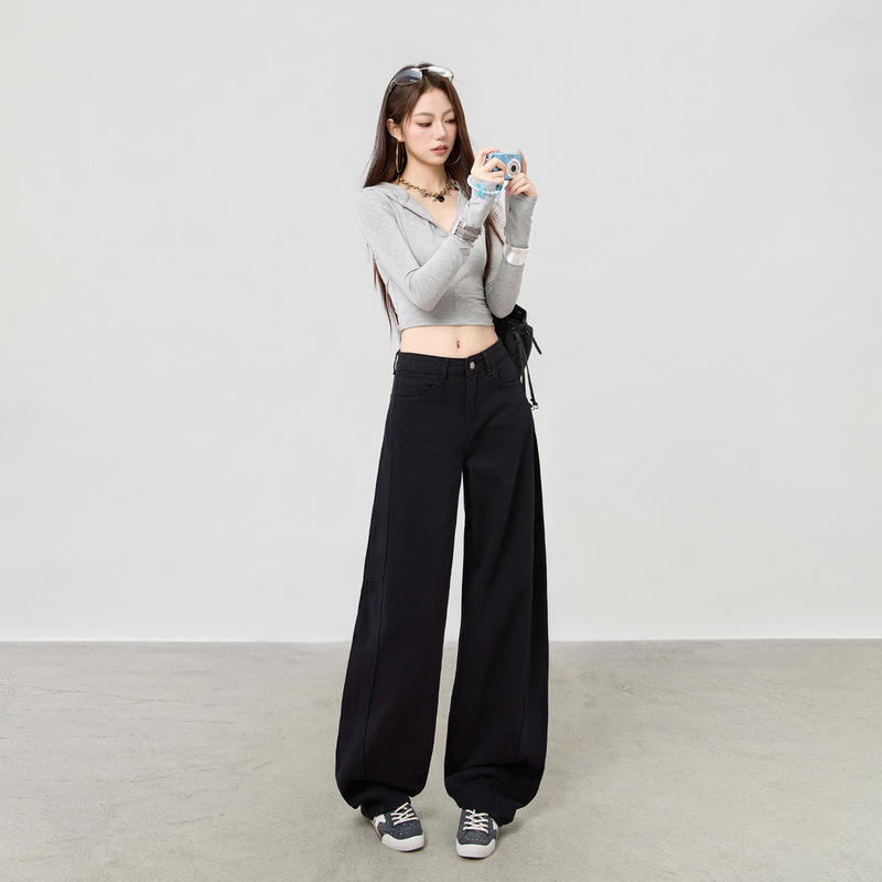26 Xintang Women's Jeans Autumn and Winter Hot-Selling Black High-End Scimitar Pants Casual Pants Petite High-Waisted Wide-Leg Pants 26 Xintang Women's Jeans Autumn and Winter Hot-Selling Black High-End Scimitar Pants Casual Pants Petite High-Waisted Wide-Leg Pants