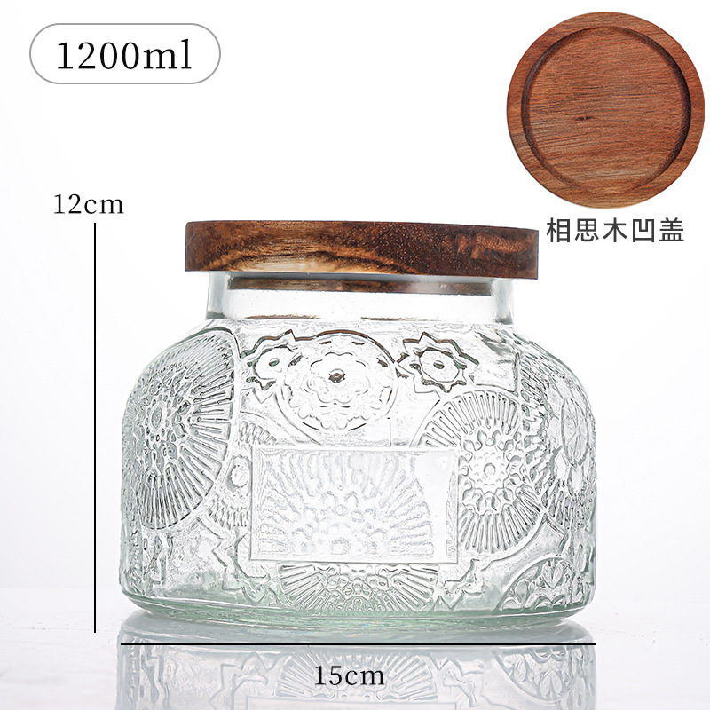 Retro en relieve Begonia flores vidrio almacenamiento de latas de sellado doméstico granos de café flores de té nueces almacenamiento de latas de gran abdomen