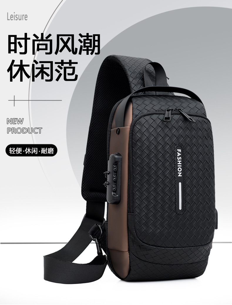 Cross-border men's chest bag, anti-theft password lock, single-shoulder bag, casual and simple crossbody bag, water-resistant outdoor storage chest bag undefined