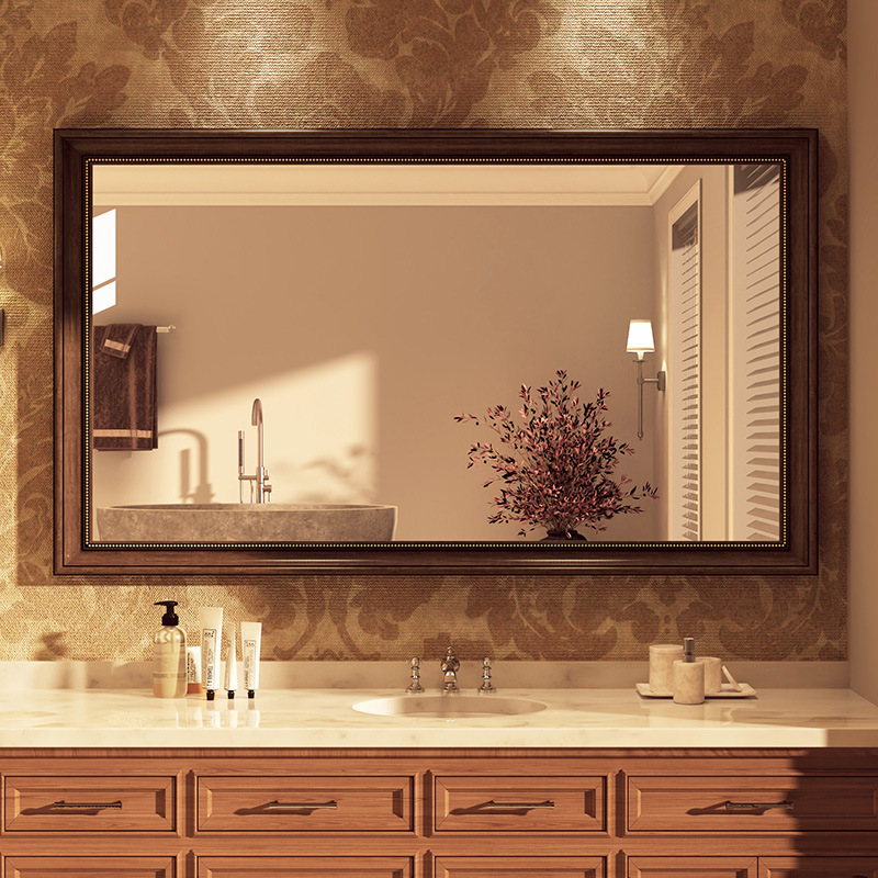 French Bathroom Mirror Hd Wall-Mounted Bathroom Mirror American Retro Mirror Bathroom Sink Vanity Mirror