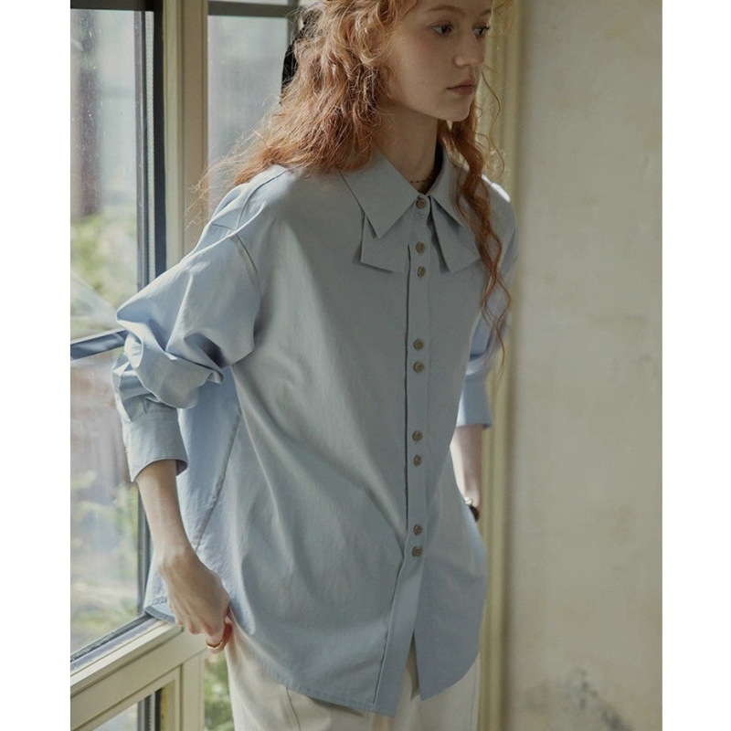 26/S"Layered Space" High-Density Cool-Feel 50% Cotton French Retro Design Shirt