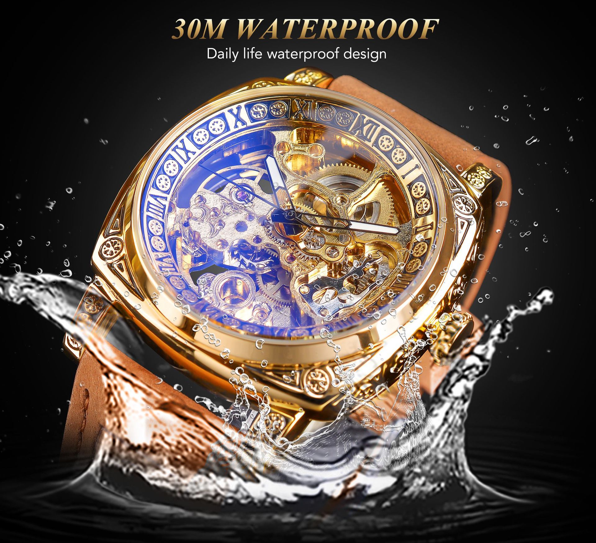 Vintage Skeleton Mechanical Watch For Men Automatic Movement_voghion.com