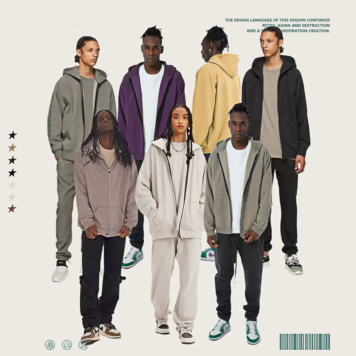 Мужская толстовка 2025 года, модная брендовая, плотная, свободного кроя, с капюшоном и молнией, унисекс, однотонная