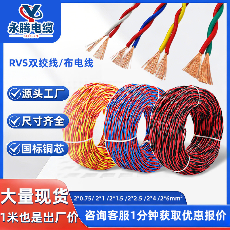 Stainless Steel Twisted Pair Wire, National Standard Copper Core Flexible Cable, 2-Core Twisted Braided Colorful Home Decoration Electrical Wire, Full Meter Length