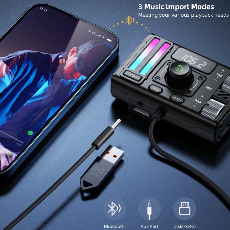 MT02車載mp3 bluetoothプレーヤーの新型重低音AUXシガレットbluetooth車充電fm送信機|undefined
