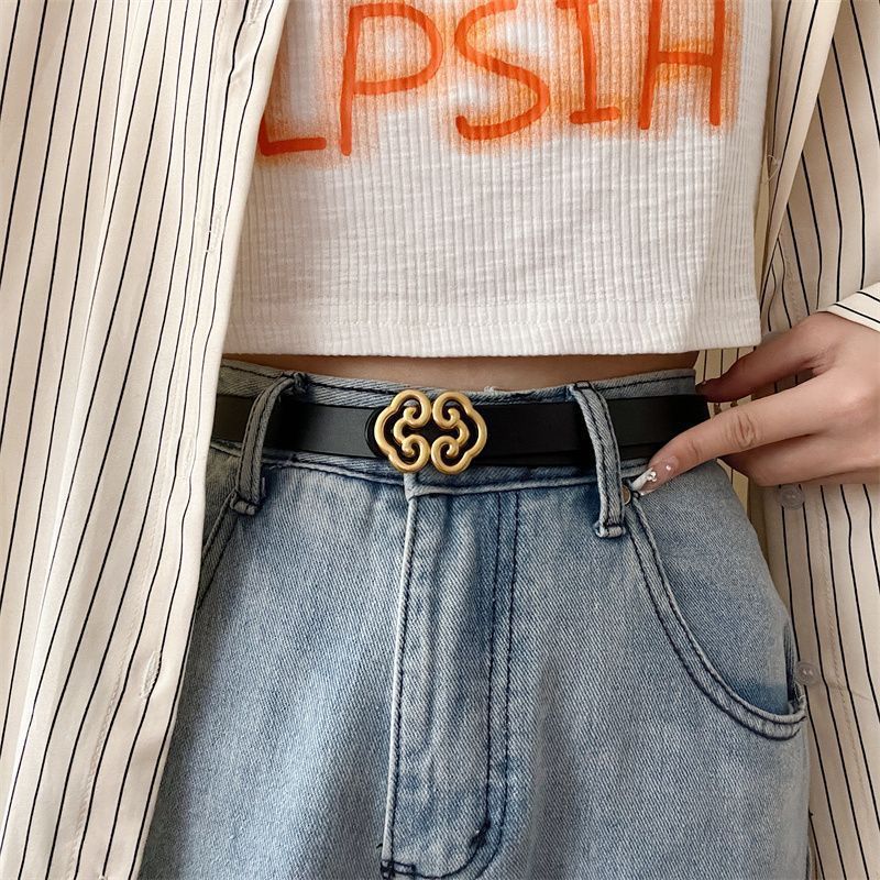 高级感黑色腰带女INS复古针扣男士牛仔裤裤带皮带休闲学生腰带潮