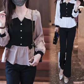 假两件衬衫女秋装新款减龄显瘦上衣遮肉大码洋气时尚春季小衫套装
