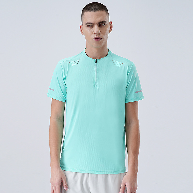 Deportivo delgado acondicionamiento físico hielo veloz ropa seca hombre verano maratón transpirable agujero transpiración camiseta de cuello redondo