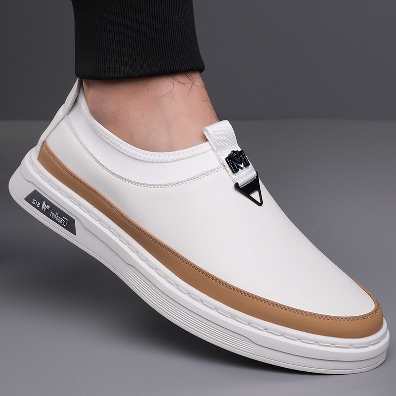 Giày sneaker nam cổ thấp dáng giày ván, mũi tròn, dây buộc, mặt da mềm — GX367 màu trắng, GX367 màu đen