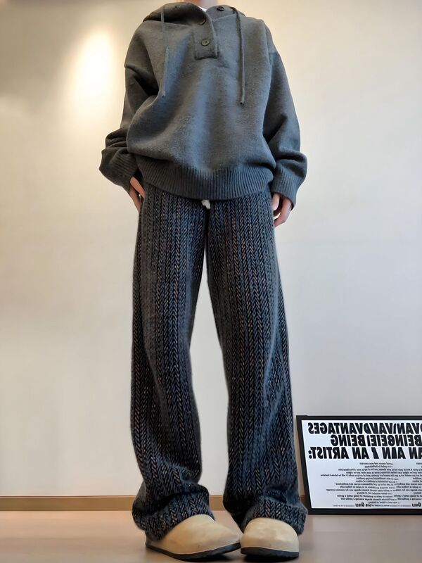 Old Money Style Colorful Striped Corduroy Pants Men's Autumn and Winter Chanel-Style Sweatpants Straight American Retro Casual Pants