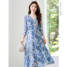 [水墨]杭州中大叔真丝女装国风文艺复古印花桑蚕丝连衣裙82497792