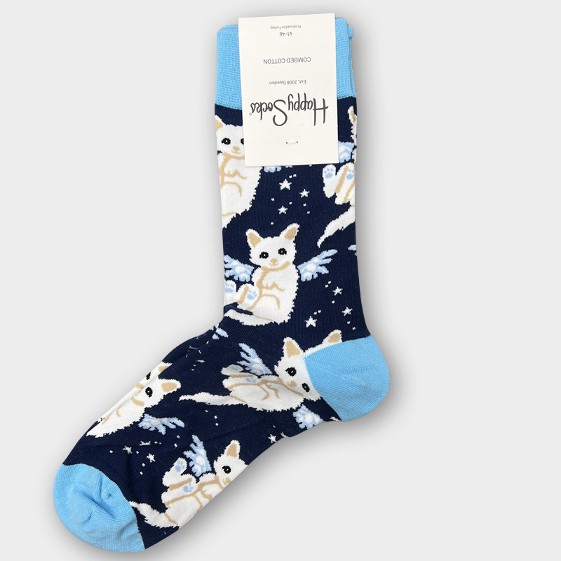 ハッピーソックス メンズソックス ミドル丈 コーマ綿 吸汗消臭 通気性 スウェーデン製 おしゃれ カラフル 薄手