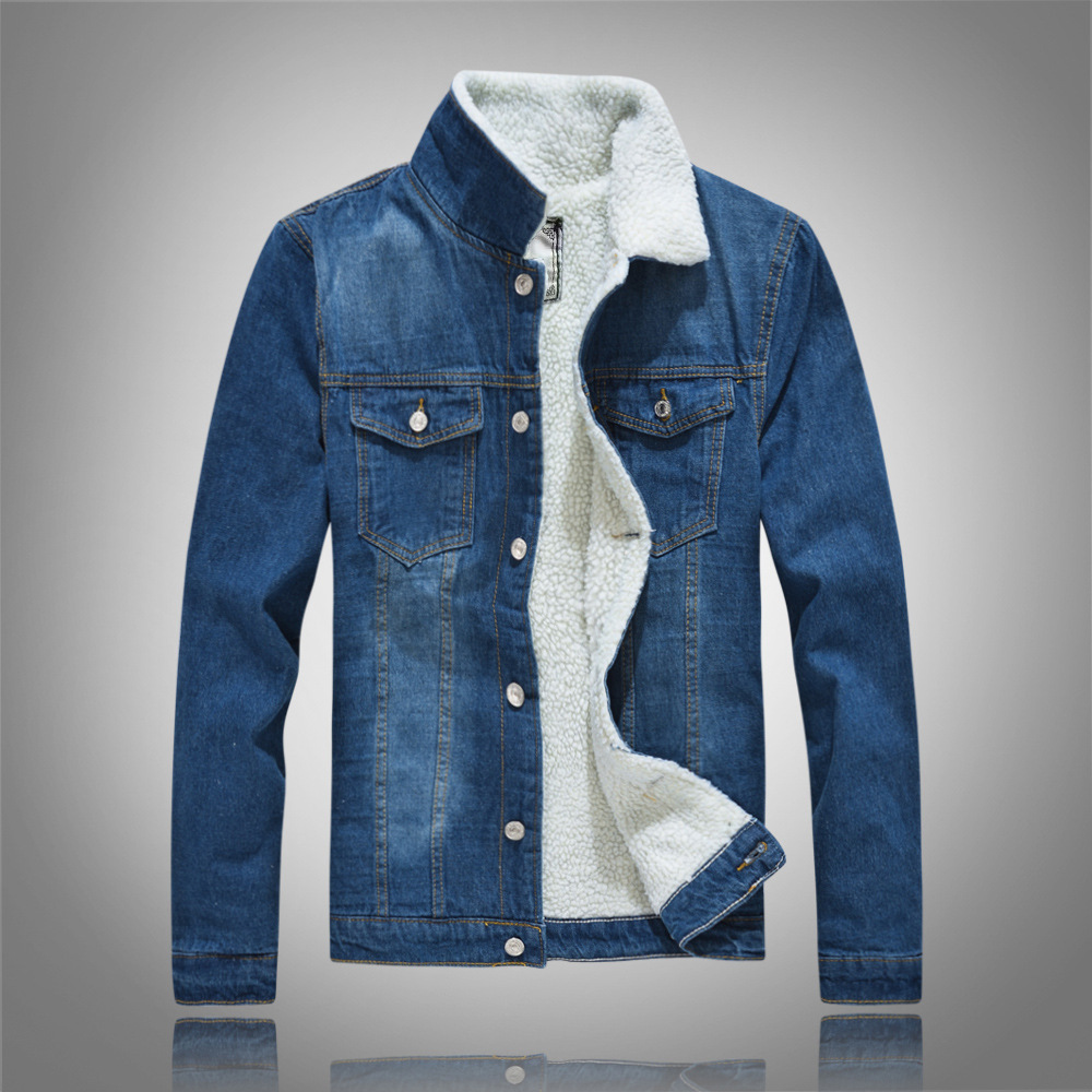 男士冬款潮流机车羊羔绒毛牛仔外套外贸大码修身夹克加绒加厚上衣
