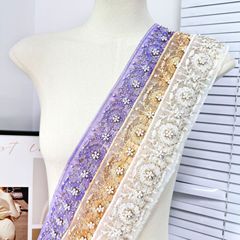 印度刺繡多色網紗蕾絲米珠立體珍珠花邊服裝髮飾頭巾衣領服裝輔料
