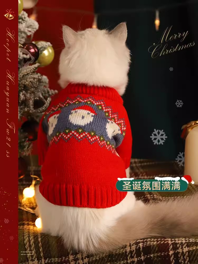 Ropa de gato invierno rojo festivo Año Nuevo suéter gato marioneta de Año Nuevo gatito mascota Año Nuevo saludo anti-pelusa