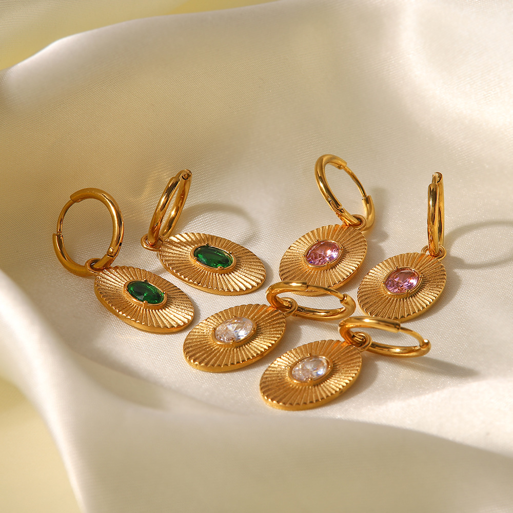 Vintage Style Round Stainless Steel Inlay Zircon Earrings 1 Pair