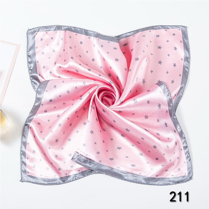 35g Weight Silk Scarf Classification Office, Daily Occasion Satin Cloth Material Star, Flower Pattern Spring&Summer Season Women's Gender Printing Design Elegant Style Women's Elegant Star Flower Satin Cloth Printing Silk Scarf 7