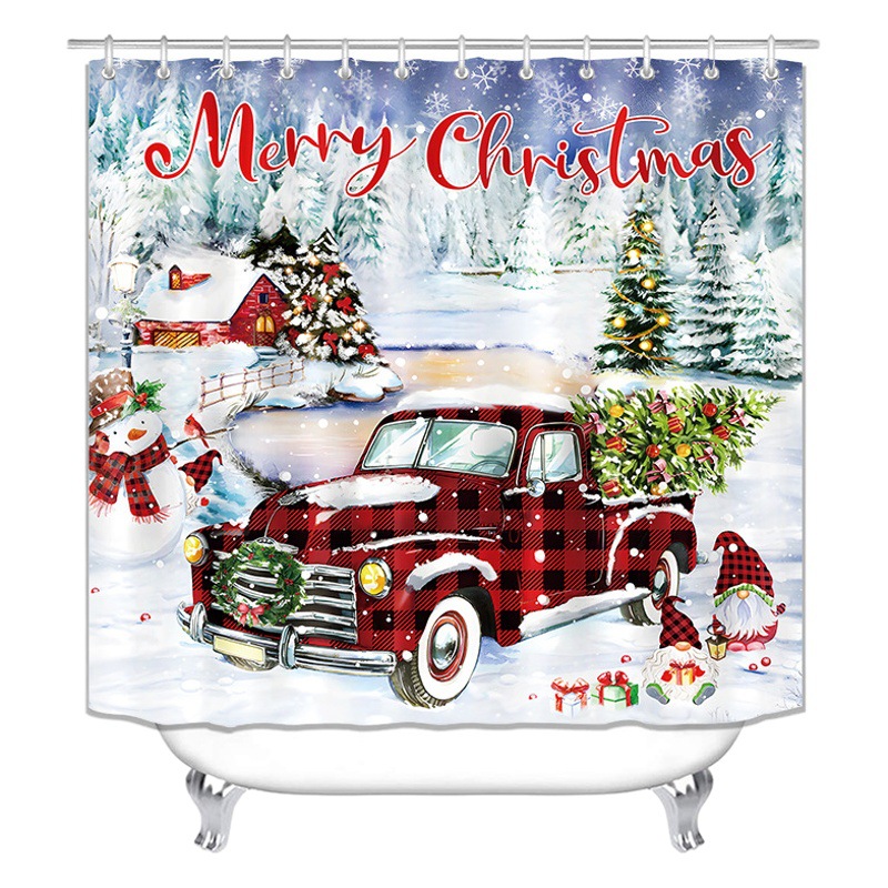 Venta caliente transfronteriza Santa Claus impresión Cortina de ducha poliéster impermeable Cortina de ducha baño Cortina de ducha Fuente de Suministro directo de fábrica