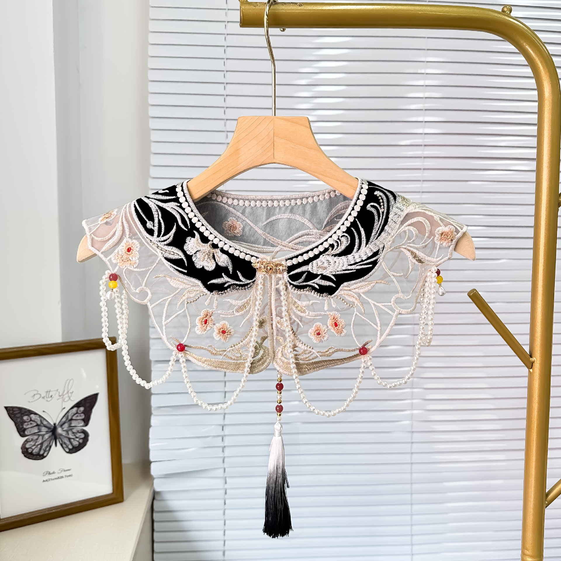 Adultos bordados negros Han vestido collar mujeres otoño y invierno Año Nuevo de la marea nacional Xiuhe chaqueta chaleón bordado accesorios image 3