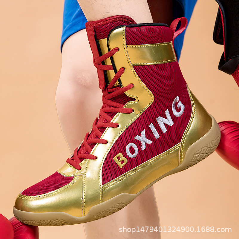 High-Top Wrestling Shoes for Men, Professional Fighting Shoes, Combat Training Shoes, Boxing Shoes, Long Boots, Muay Thai Fitness and Sanda Shoes for Men