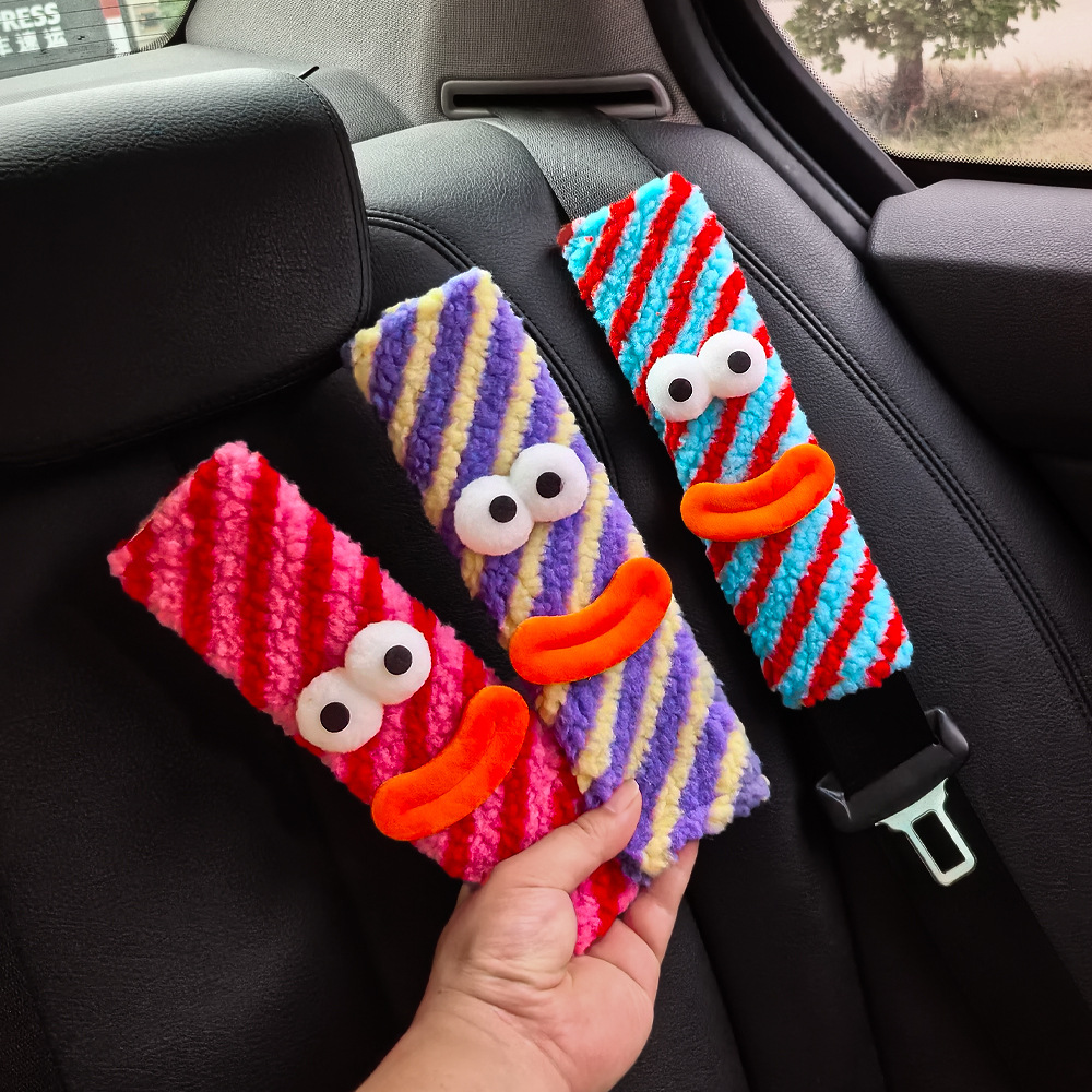 Little Monster Car Seat Belt Shoulder Cover Car Safety Belt Sausage Shape Car Interior Decoration Supplies Cute Eyes