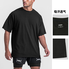 夏季男士t恤美式青年宽松型男t恤短袖下摆开叉速干透气运动打底衫