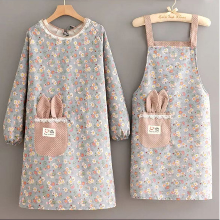 Wholesale Princess canvas long-sleeved waist women's anti-fouling breathable household kitchen cooking coverall dining overalls apron Wholesale Princess canvas long-sleeved waist women's anti-fouling breathable household kitchen cooking coverall dining overalls apron