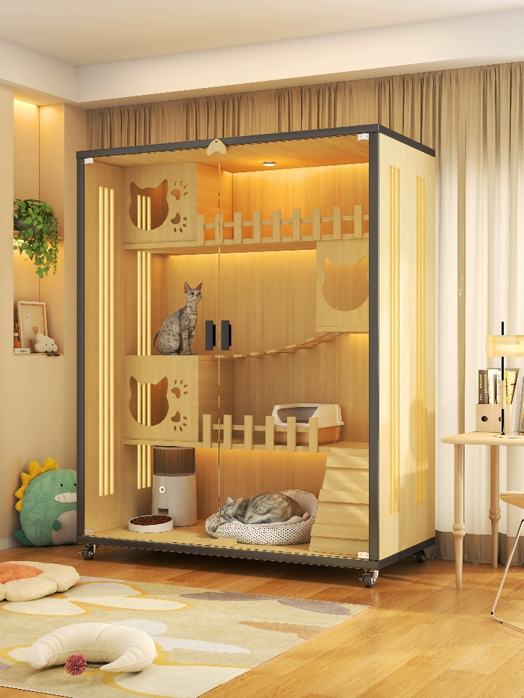 Клетка для кошек, роскошный дом для кошек, домашнее панорамное гнездо для кошек, рамка для лазания, встроенный домик для кошек, шкаф для кошек, комната для кошек, деревянная вилла для кошек