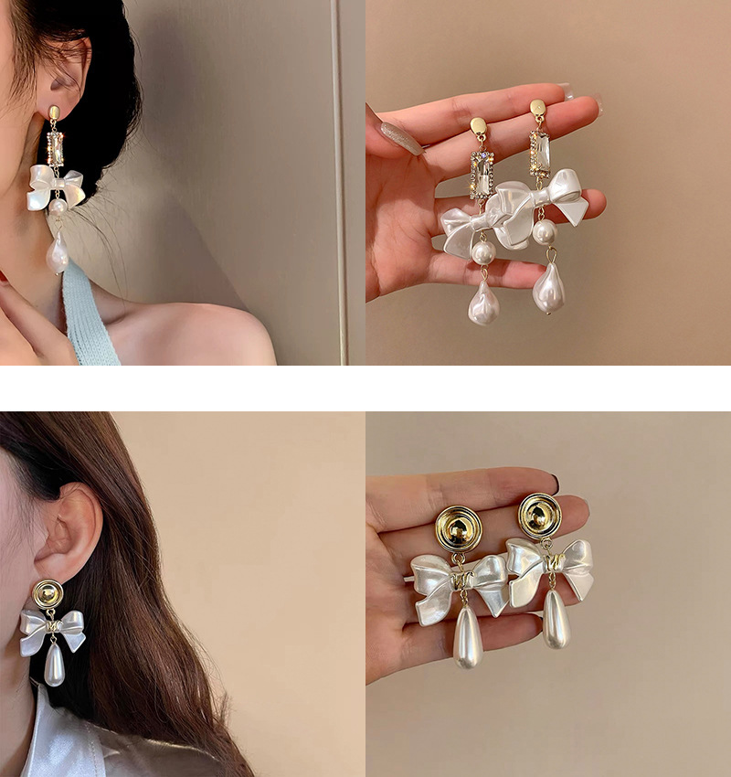 Daily Occasion Sweet Bow Knot Alloy Artificial Pearls Women's Earrings 1 Pair