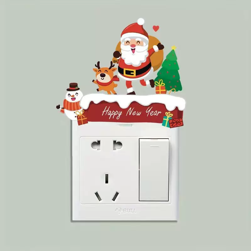 开关贴圣诞节圣诞老人卧室墙贴自粘开关装饰批发创意可移除开关贴