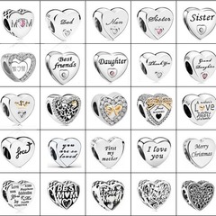 European and American cross-border best-selling heart-shaped letter rhinestone-studded sister mom dad alloy large-hole loose beads mixed styles