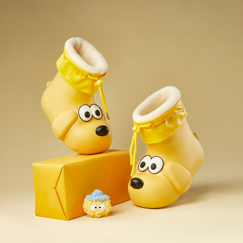 Puppy Kidsren's Rain Boots Boys' Fleece-Lined Removable Baby Rain Boots Winter Warm Girls Boys Water Shoes Non-Slip Rubber Shoes