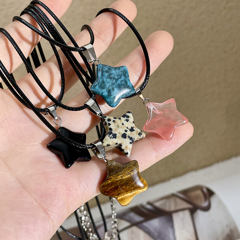 15g Weight Natural Stone Pendant Material Pendant Necklace Classification Leather Rope Chain Material 1 Piece Quantity Holiday, Daily Occasion natural stone, Leather rope Material Star Pattern Women's Gender Simple Style Style Simple Style Star Natural Stone Leather Rope Wholesale Pendant Necklace 7