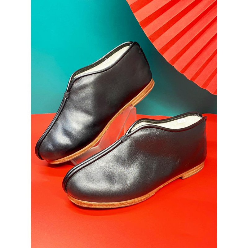 手工鞋手工棉鞋男牛皮底皮面加毛内里舒适老北京布鞋加厚保暖秋冬