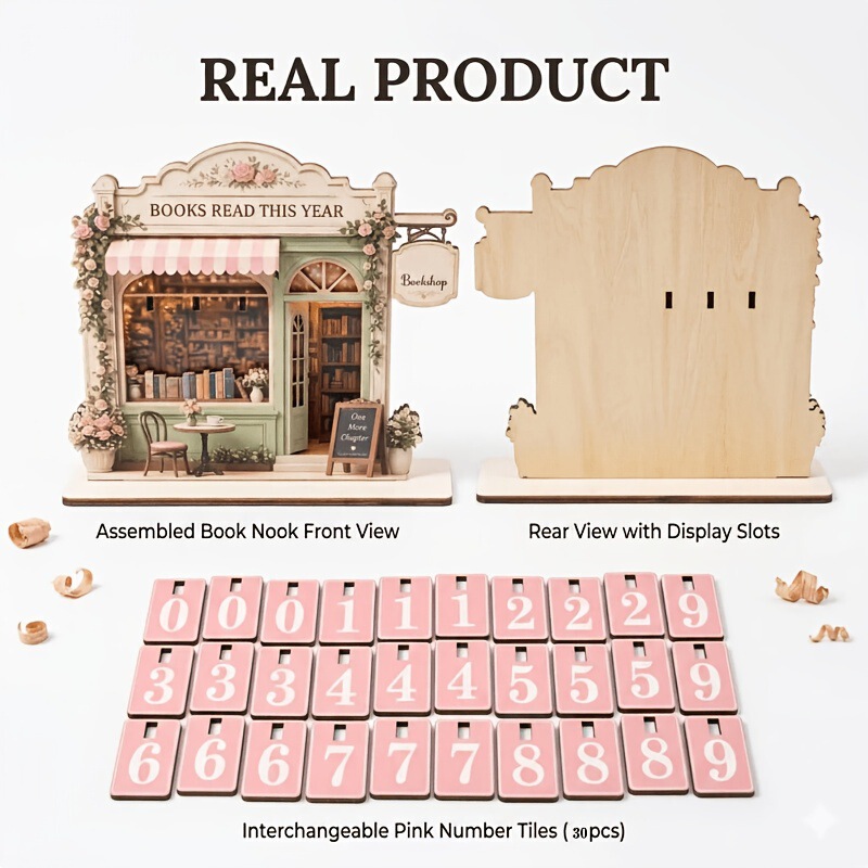 A set of wooden vintage book trackers, decorative signs and book tags can track 999 books and their dates A set of wooden vintage book trackers, decorative signs and book tags can track 999 books and their dates