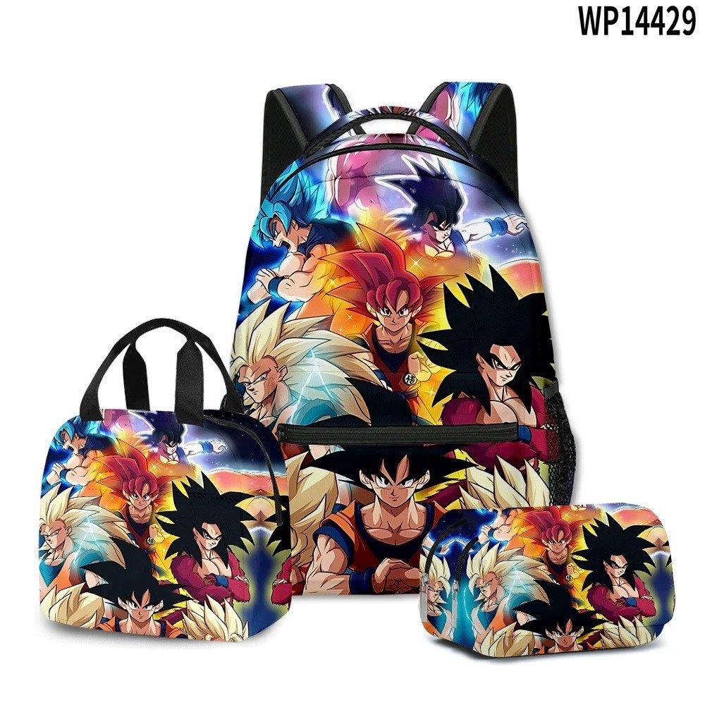3D transfronterizo nueva animación Goku siete Dragon Ball Super bolsas escolares bolsas de almuerzo bolsas de lápiz tres piezas