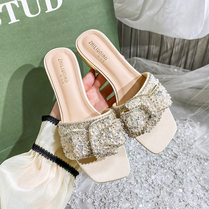 Summer rhinestone slippers for women's outer wear 2023 new summer sandals fairy style sandals one-piece large size_voghion.com